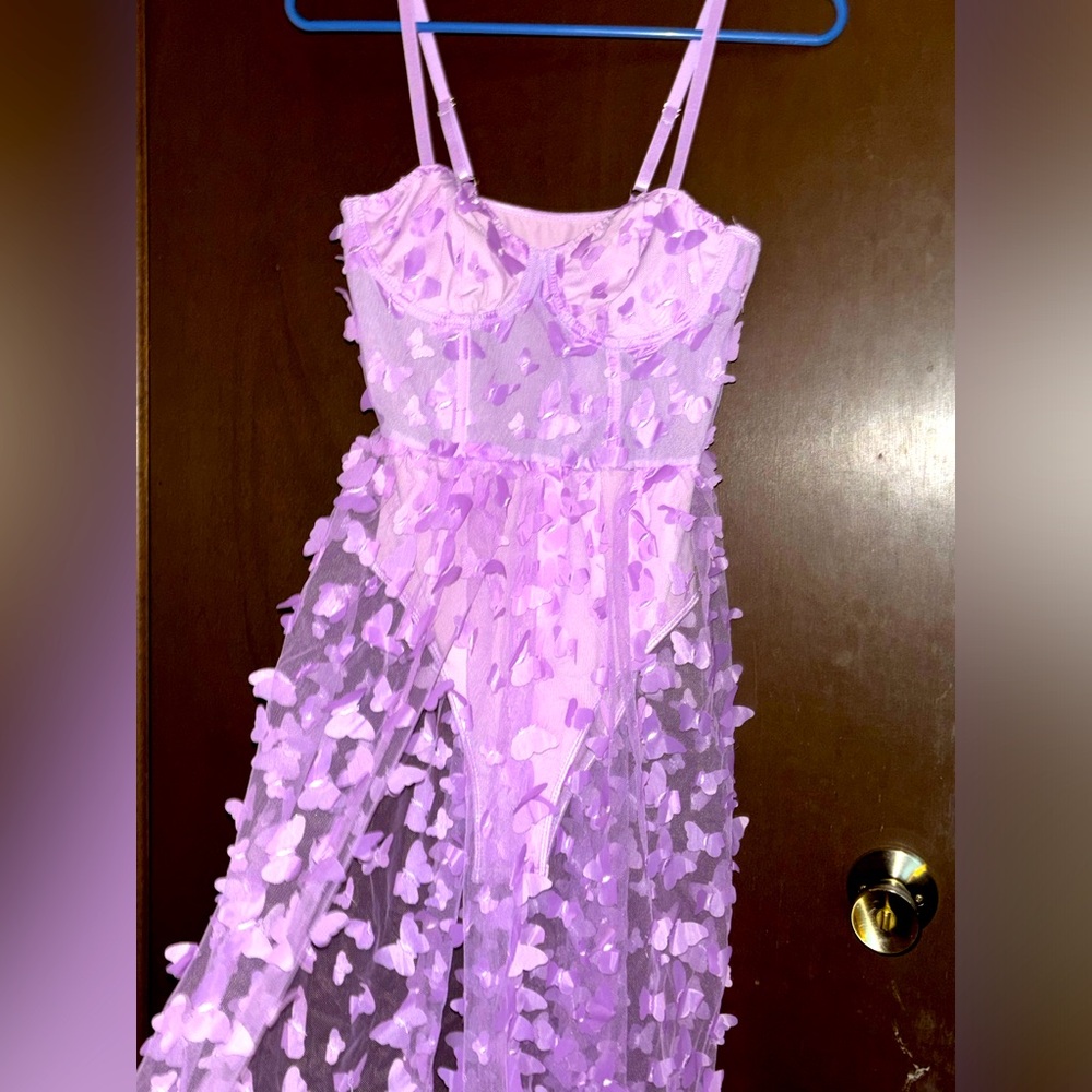 Purple Butterfly Dress with Leg Slit Only worn Once